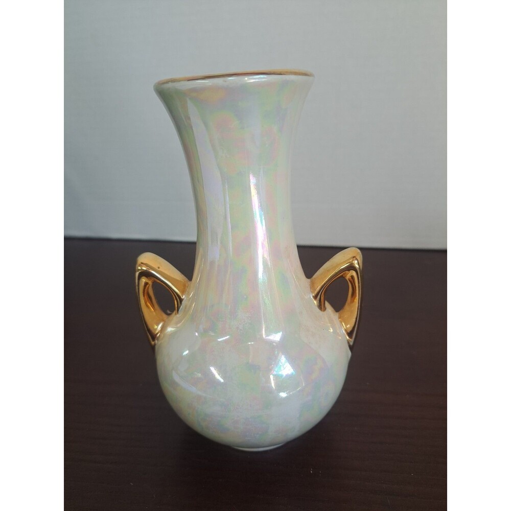 Vintage Pearl China Company Lusterware 2handled Vase With 22 Karat Gold Trim